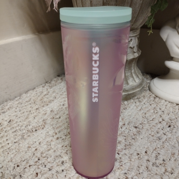 Starbucks Other - Starbucks Iridescent Pink Travel Coffee Tumbler With Siren Design And Mint Lid